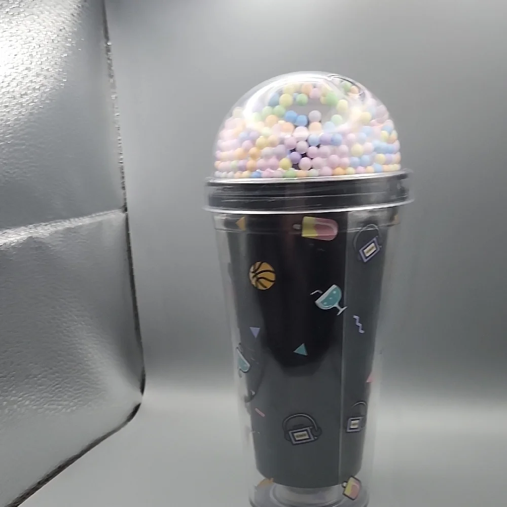 Cute Character Party Cup with Dome Lid - Black and Pink